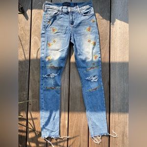 Lucky brand flower embroidered jeans